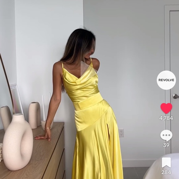 Bronx and Banco Dresses & Skirts - Bronx and Banco Satin Cowl Neck Yellow Maxi Dress